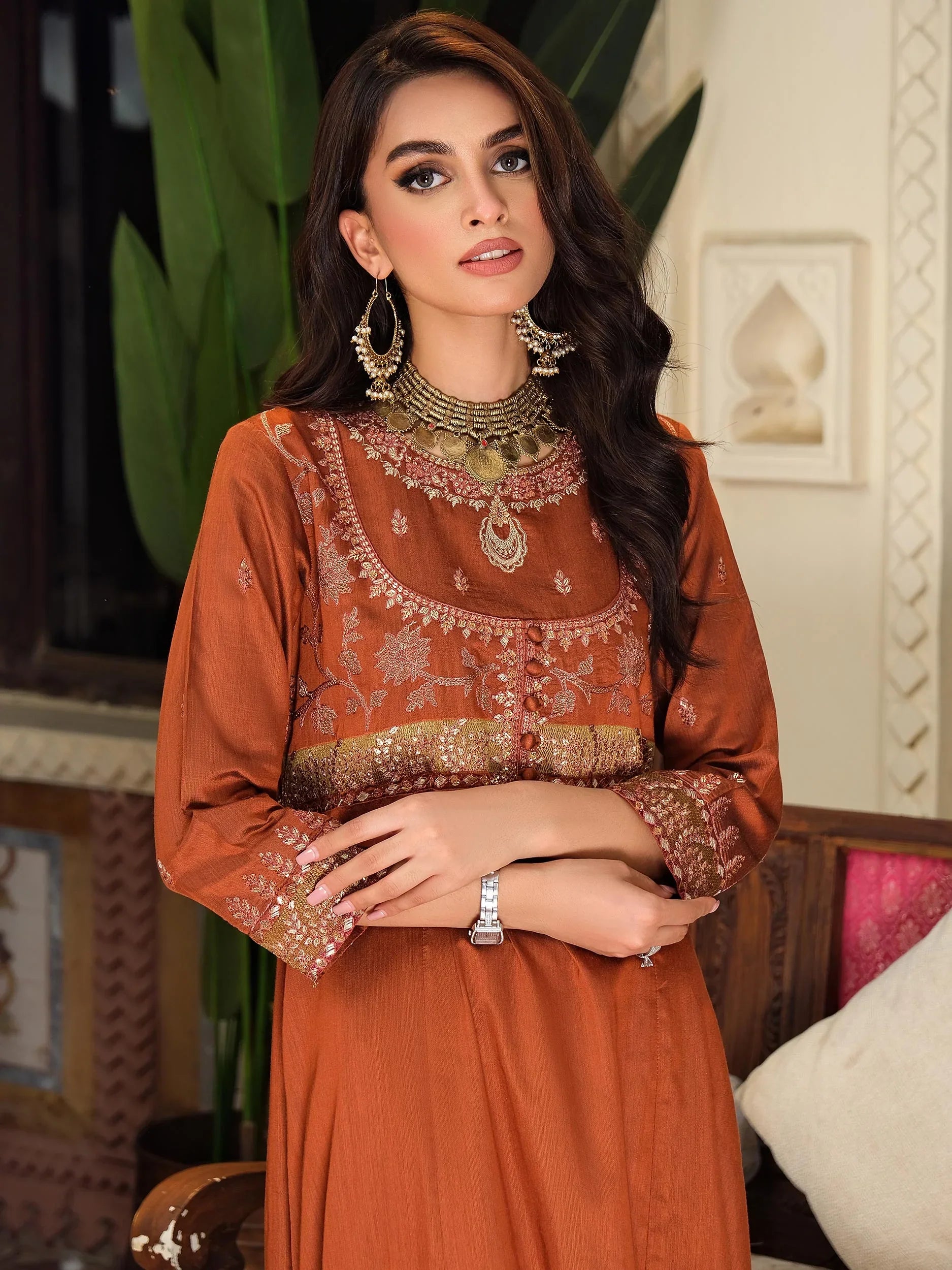 2 Piece Raw Silk Suit-Embroidered (Pret)