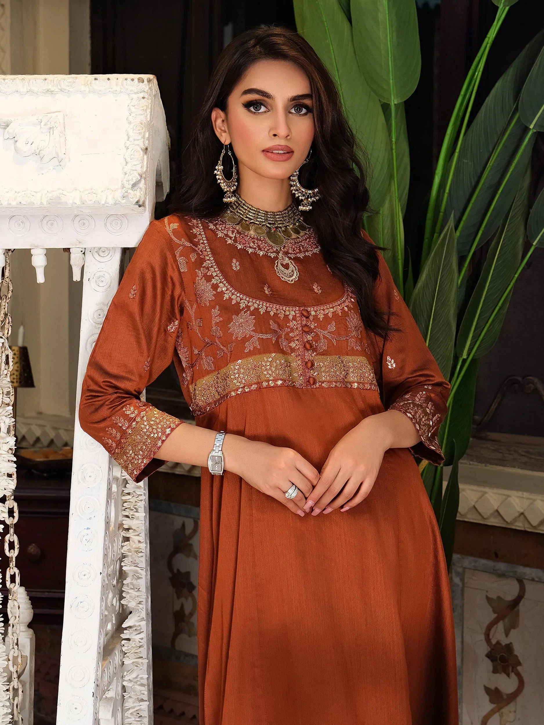 2 Piece Raw Silk Suit-Embroidered (Pret)